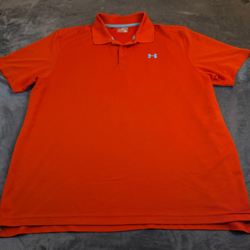 Under Armour HeatGear Orange Short Sleeve Polo Shirt Loose Fit Mens XXL 2XL